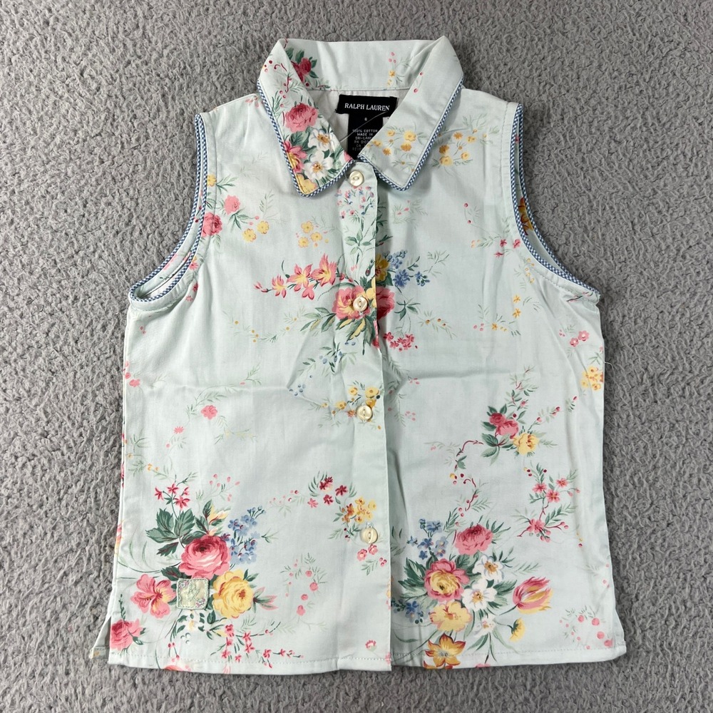 Ralph Lauren Pajama Set Girls Size 6 Mint‎ Green Floral Avignon Sleeveless Pants